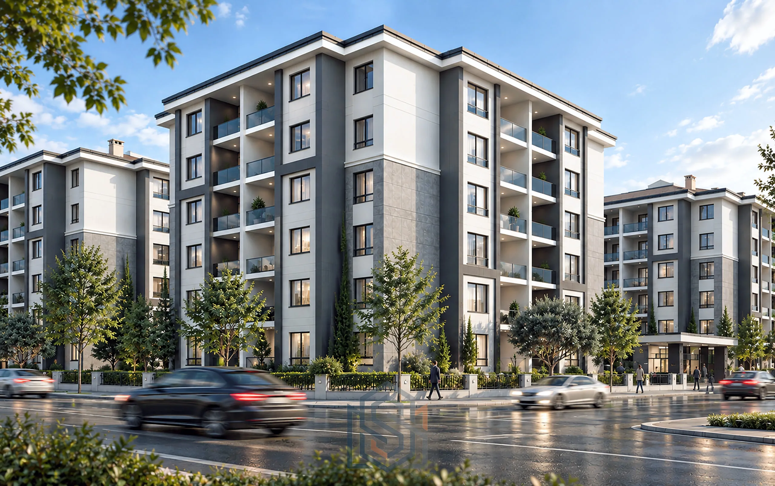 Karakış Konutları, gri ve beyaz cepheli apartman blokları
